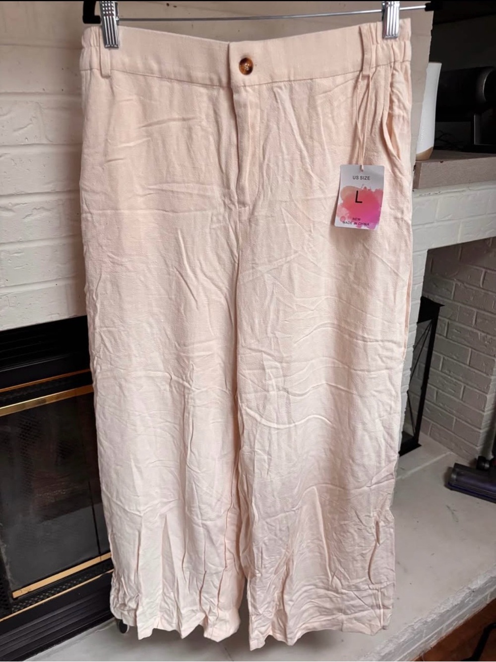 Amazon Light Pink Wide-Leg Trousers with Button Waist